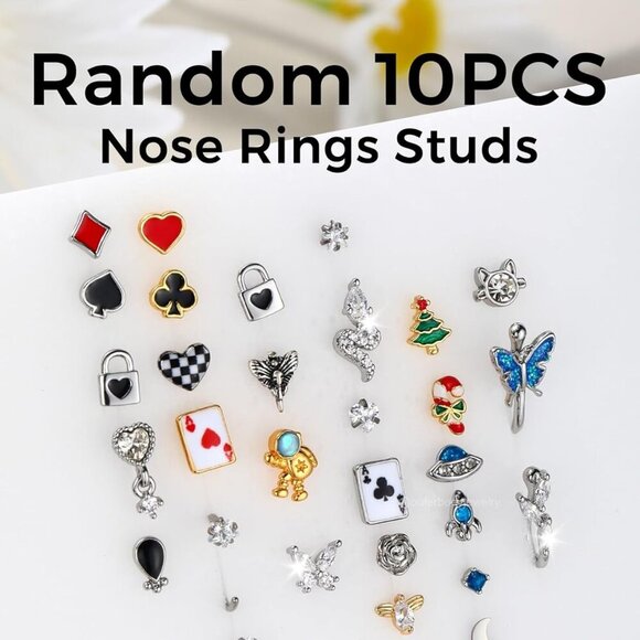 Stylish 20G Nose Rings Hoops Set - 10PCS Hypoallergenic Jewelry for Women - Picture 4 of 9